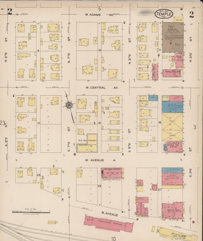 Sanborn Fire Insurance Map from Temple, Bell County, Texas (1922), Sheet #0002 - Historic Sanborn Fire Insurance Map Print, vintage old map wall art, antique decor, genealogy gift, Texas Texas map
