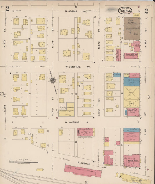 Sanborn Fire Insurance Map from Temple, Bell County, Texas (1922), Sheet #0002 - Historic Sanborn Fire Insurance Map Print, vintage old map wall art, antique decor, genealogy gift, Texas Texas map