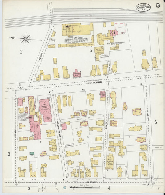 Sanborn Fire Insurance Map from Concord, Merrimack County, New Hampshire (1899), Sheet #0005 - Historic Sanborn Fire Insurance Map Print, vintage old map wall art, antique decor, genealogy gift, New Hampshire New Hampshire map