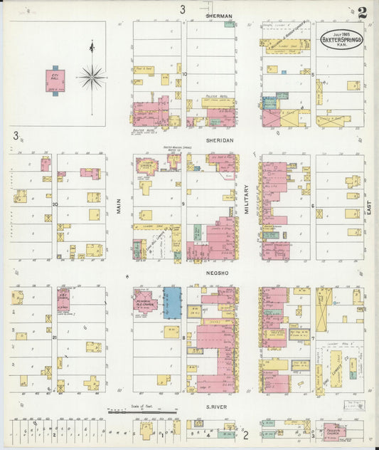 Sanborn Fire Insurance Map from Baxter Springs, Cherokee County, Kansas (1905), Sheet #0002 - Historic Sanborn Fire Insurance Map Print, vintage old map wall art, antique decor, genealogy gift, Kansas Kansas map
