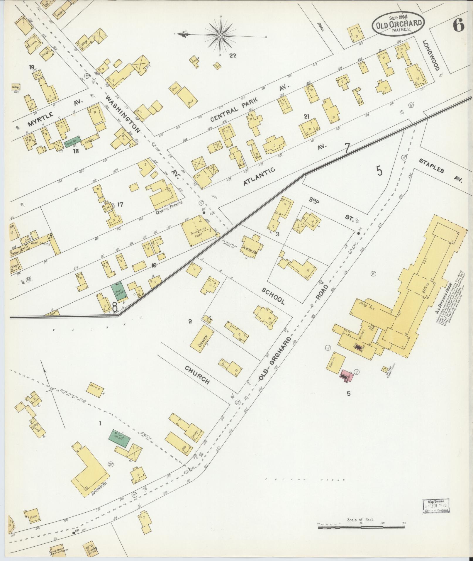 Sanborn Fire Insurance Map from Old Orchard, York County, Maine (1904), Sheet #0006 - Complete Map Set gallery image, historic Sanborn map, vintage wall art, Maine Maine