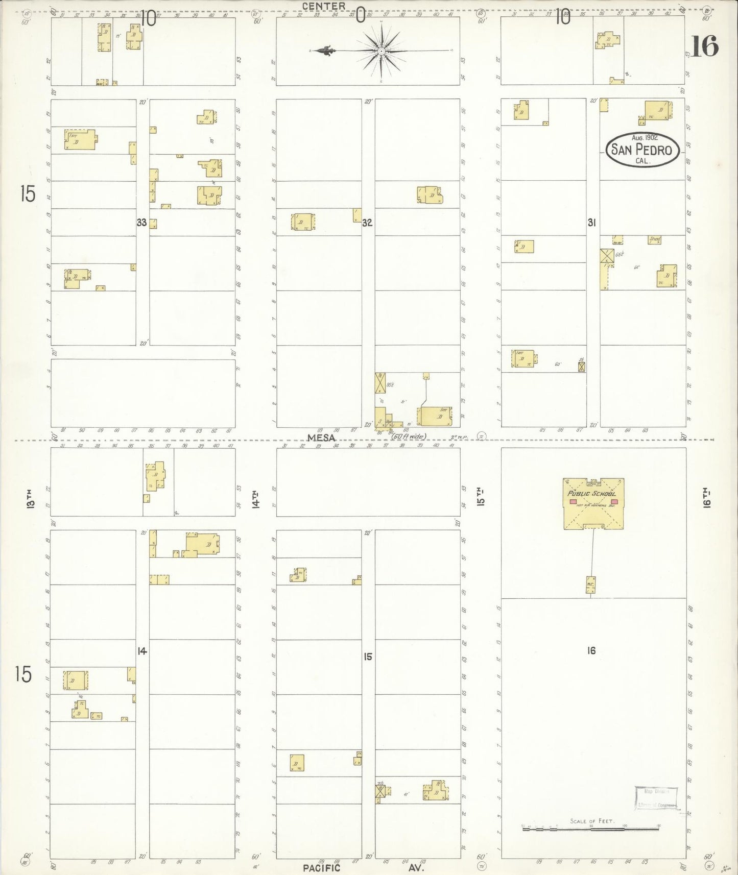 Sanborn Fire Insurance Map from San Pedro, Los Angeles County, California (1902), Sheet #0016 - Complete Map Set gallery image, historic Sanborn map, vintage wall art, California California