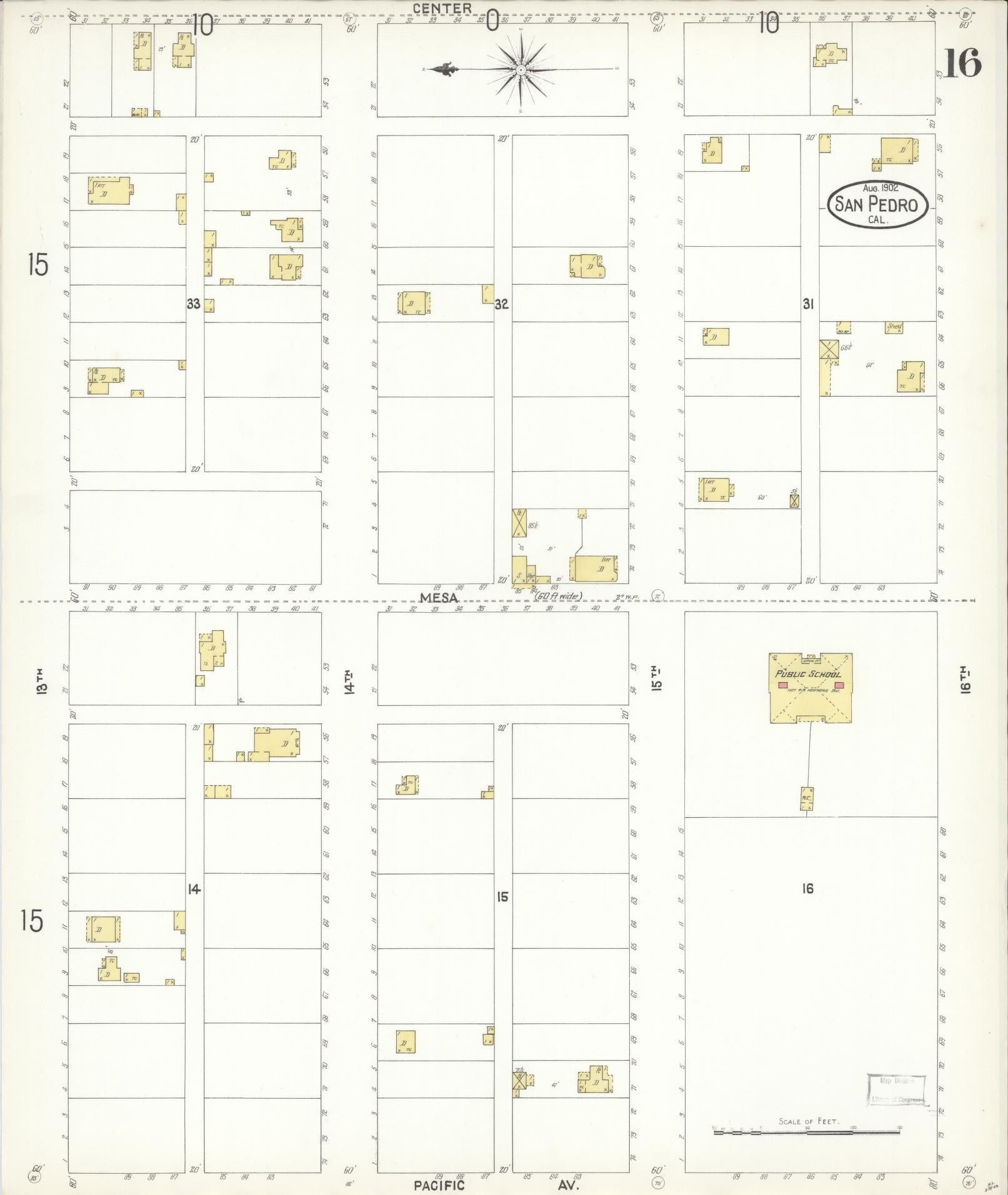 Sanborn Fire Insurance Map from San Pedro, Los Angeles County, California (1902), Sheet #0016 - Complete Map Set gallery image, historic Sanborn map, vintage wall art, California California