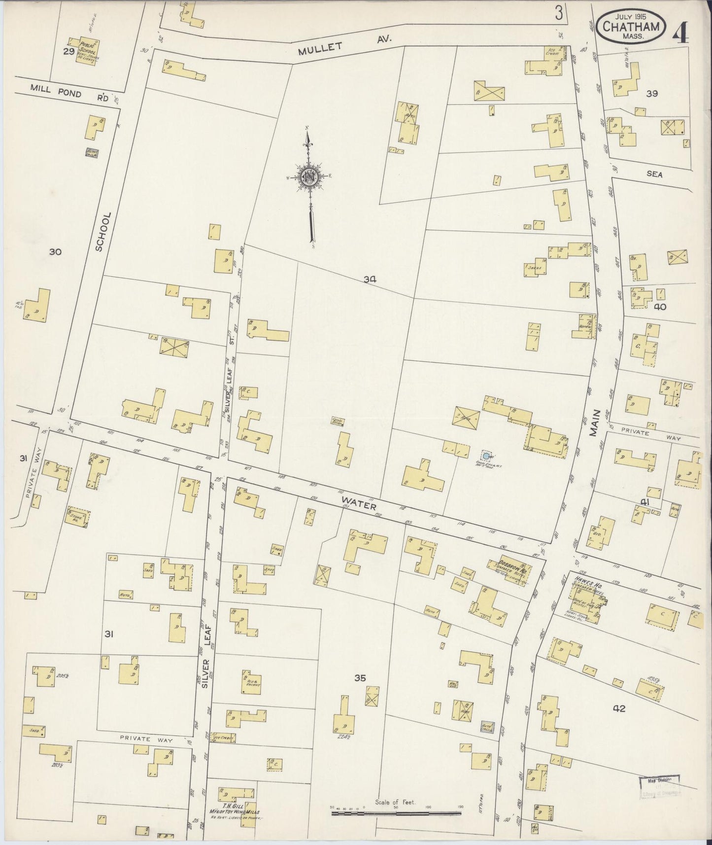 Sanborn Fire Insurance Map from Chatham, Barnstable County, Massachusetts (1915), Sheet #0004 - Complete Map Set gallery image, historic Sanborn map, vintage wall art, Massachusetts Massachusetts