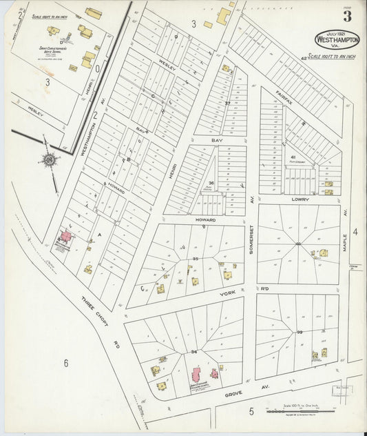 Sanborn Fire Insurance Map from Westhampton, Henrico County, Virginia (1921), Sheet #0003 - Historic Sanborn Fire Insurance Map Print, vintage old map wall art, antique decor, genealogy gift, Virginia Virginia map