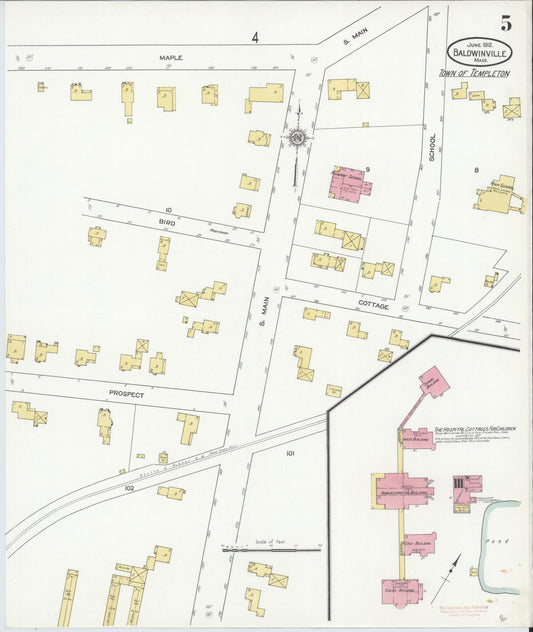 Sanborn Fire Insurance Map from Baldwinville, Worcester County, Massachusetts (1912), Sheet #0005 - Historic Sanborn Fire Insurance Map Print, vintage old map wall art, antique decor, genealogy gift, Massachusetts Massachusetts map