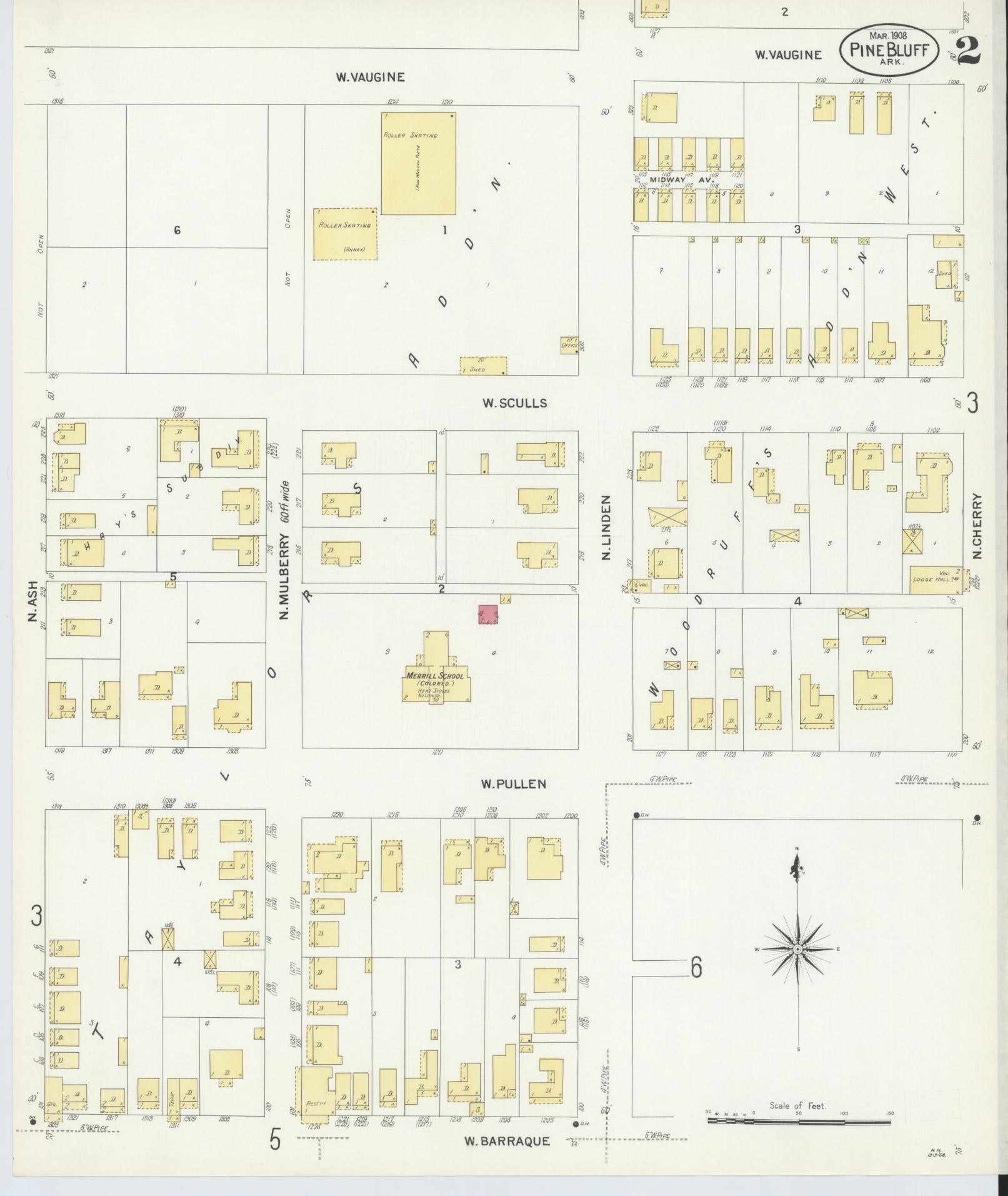 Sanborn Fire Insurance Map from Pine Bluff, Jefferson County, Arkansas (1908), Sheet #0002 - Complete Map Set gallery image, historic Sanborn map, vintage wall art, Arkansas Arkansas