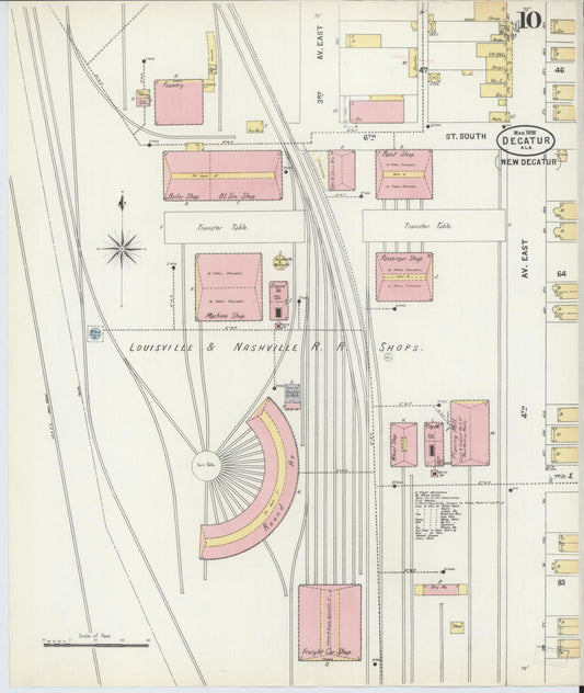 Sanborn Fire Insurance Map from Decatur, Morgan County, Alabama (1898), Sheet #0010 - Historic Sanborn Fire Insurance Map Print, vintage old map wall art, antique decor, genealogy gift, Alabama Alabama map