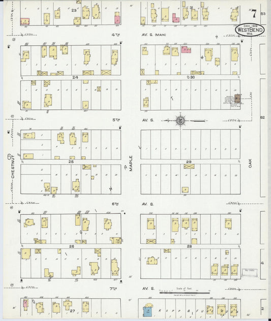 Sanborn Fire Insurance Map from West Bend, Washington County, Wisconsin (1919), Sheet #0007 - Historic Sanborn Fire Insurance Map Print, vintage old map wall art, antique decor, genealogy gift, Wisconsin Wisconsin map