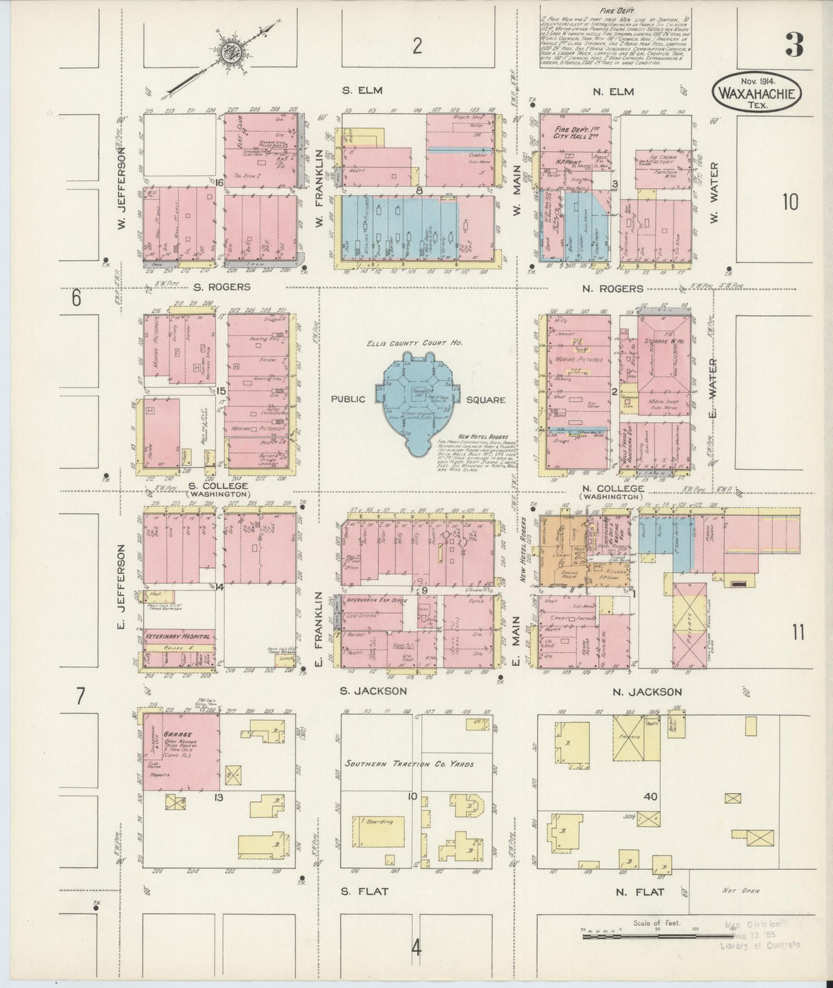 Sanborn Fire Insurance Map from Waxahachie, Ellis County, Texas (1914), Sheet #0003 - Complete Map Set gallery image, historic Sanborn map, vintage wall art, Texas Texas