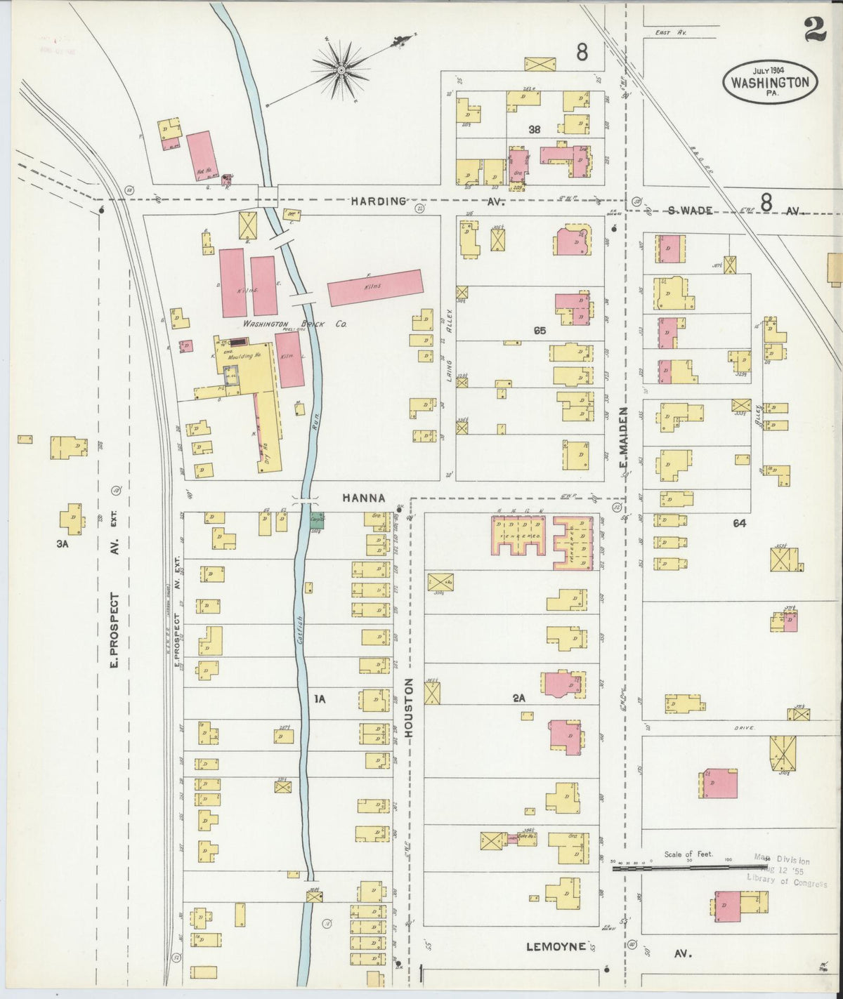 Sanborn Fire Insurance Map from Washington, Washington County, Pennsylvania (1904), Sheet #0002 - Historic Sanborn Fire Insurance Map Print, vintage old map wall art, antique decor, genealogy gift, Pennsylvania Pennsylvania map
