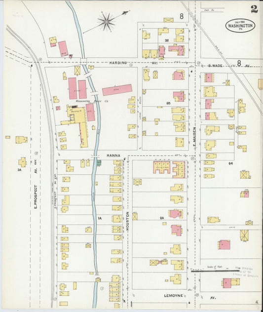 Sanborn Fire Insurance Map from Washington, Washington County, Pennsylvania (1904), Sheet #0002 - Historic Sanborn Fire Insurance Map Print, vintage old map wall art, antique decor, genealogy gift, Pennsylvania Pennsylvania map