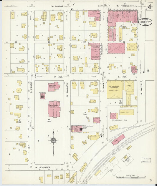 Sanborn Fire Insurance Map from Liberty, Clay County, Missouri (1913), Sheet #0004 - Historic Sanborn Fire Insurance Map Print, vintage old map wall art, antique decor, genealogy gift, Missouri Missouri map
