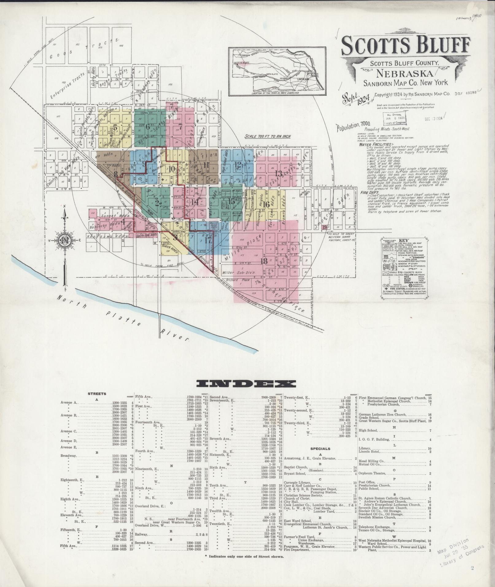 Sanborn Fire Insurance Map from Scottsbluff, Scotts Bluff County, Nebraska (1924), Sheet #0001 - Complete Map Set gallery image, historic Sanborn map, vintage wall art, Nebraska Nebraska