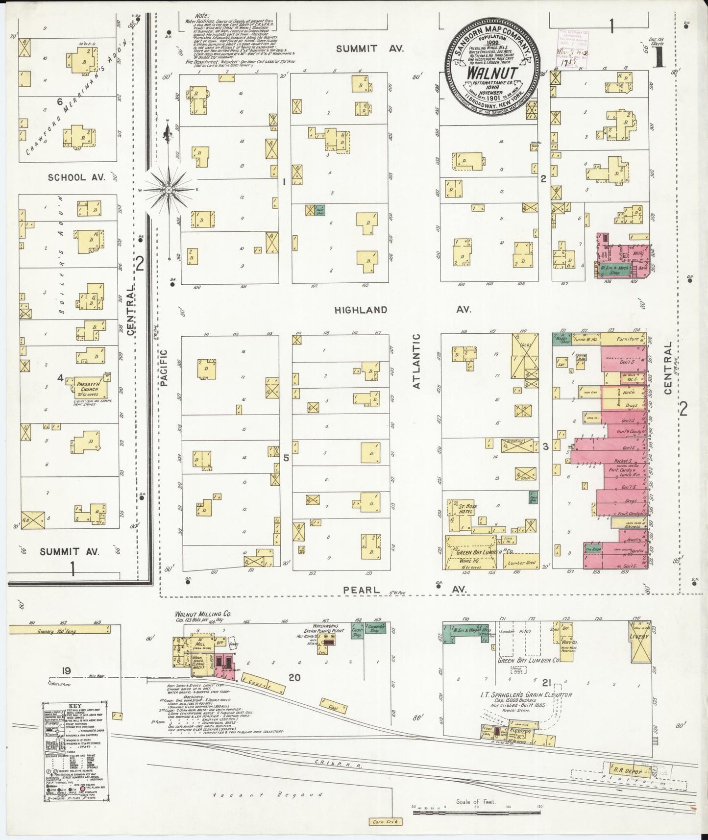 Sanborn Fire Insurance Map from Walnut, Pottawattamie County, Iowa (1901), Sheet #0001 - Historic Sanborn Fire Insurance Map Print
