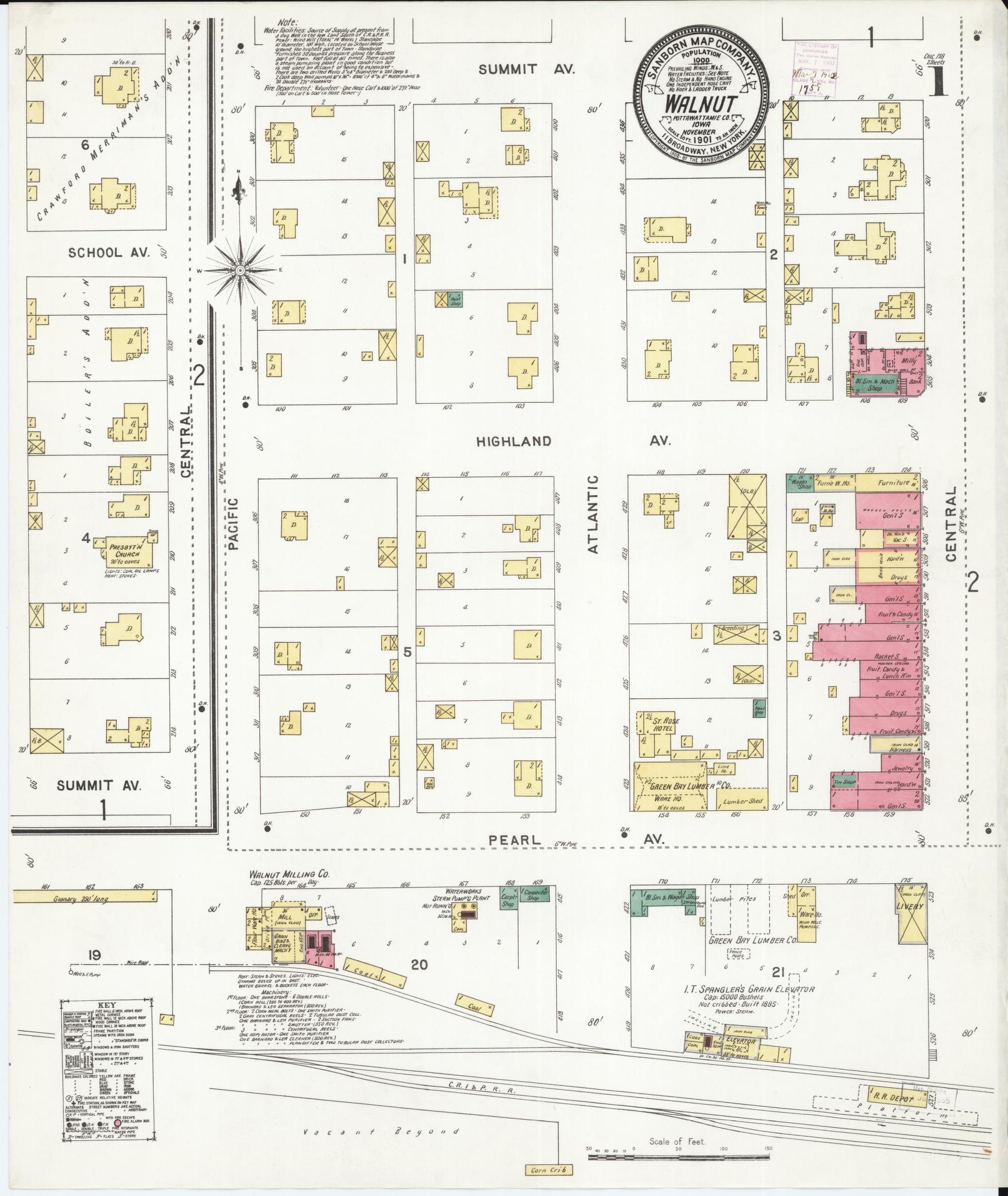 Sanborn Fire Insurance Map from Walnut, Pottawattamie County, Iowa (1901), Sheet #0001 - Historic Sanborn Fire Insurance Map Print