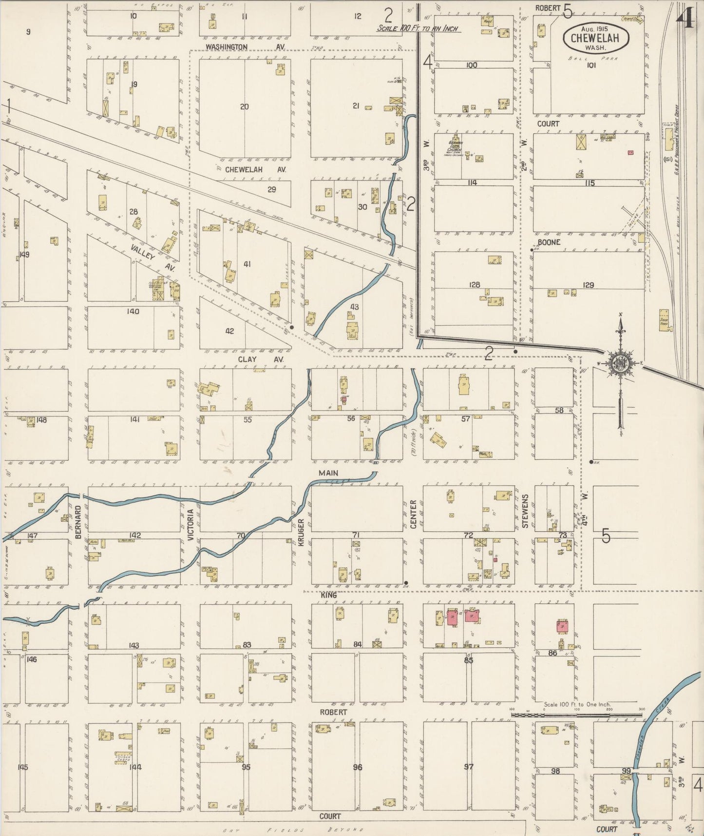 Sanborn Fire Insurance Map from Chewelah, Stevens County, Washington (1915), Sheet #0004 - Complete Map Set gallery image, historic Sanborn map, vintage wall art, Washington Washington