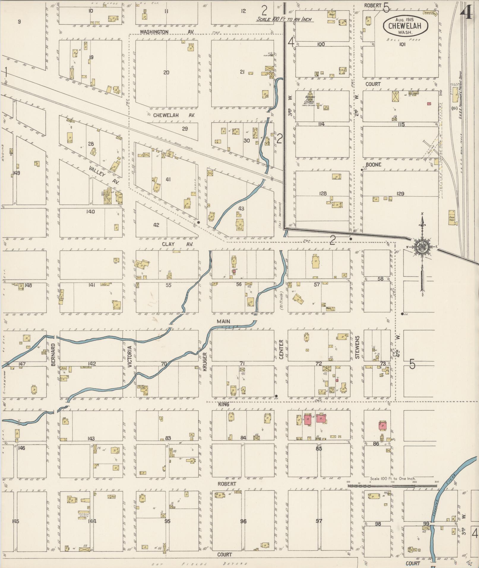 Sanborn Fire Insurance Map from Chewelah, Stevens County, Washington (1915), Sheet #0004 - Complete Map Set gallery image, historic Sanborn map, vintage wall art, Washington Washington