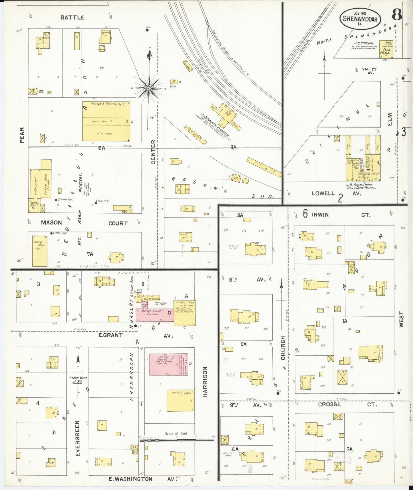 Sanborn Fire Insurance Map from Shenandoah, Page County, Iowa (1901), Sheet #0008 - Historic Sanborn Fire Insurance Map Print, vintage old map wall art