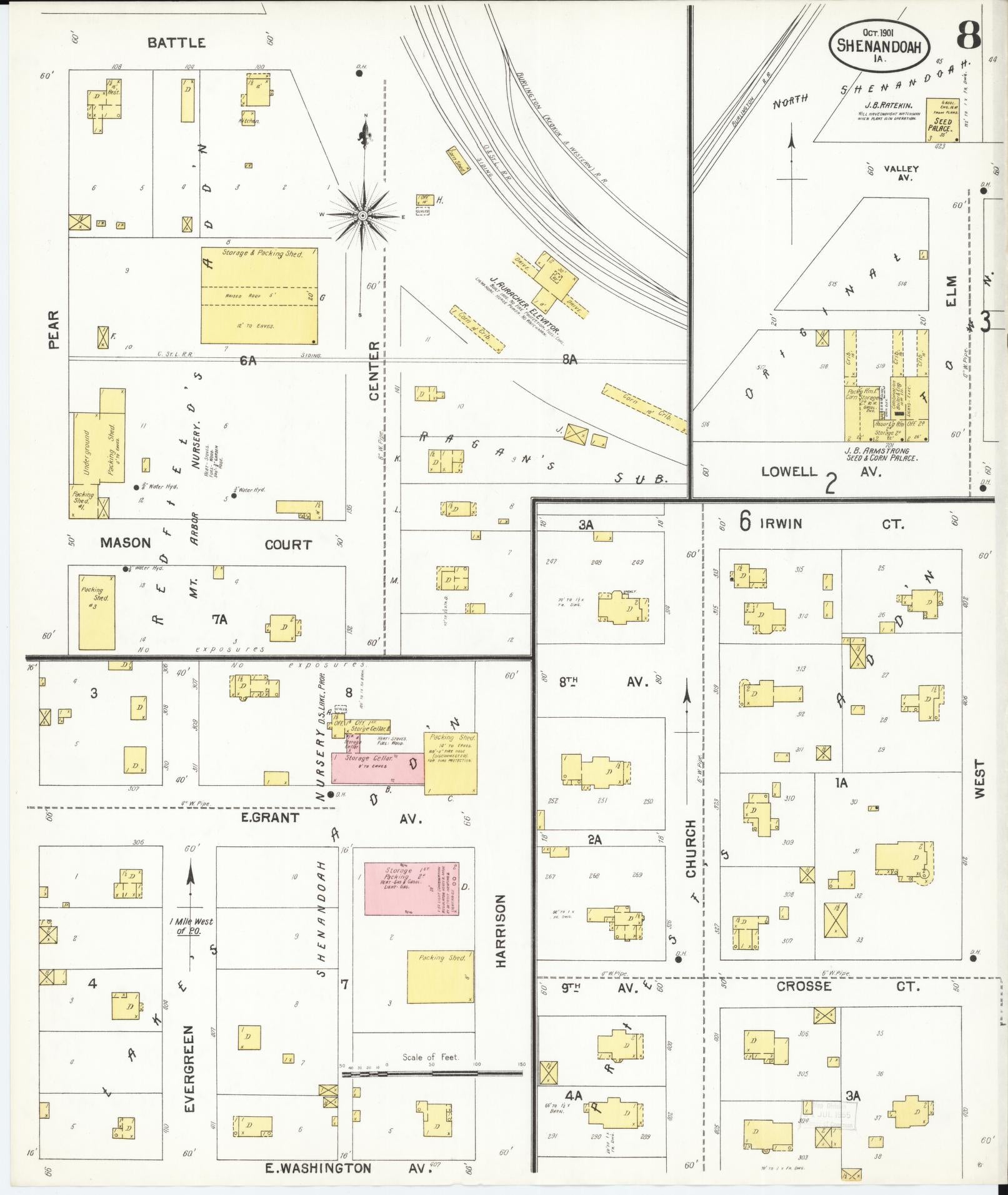 Sanborn Fire Insurance Map from Shenandoah, Page County, Iowa (1901), Sheet #0008 - Historic Sanborn Fire Insurance Map Print, vintage old map wall art