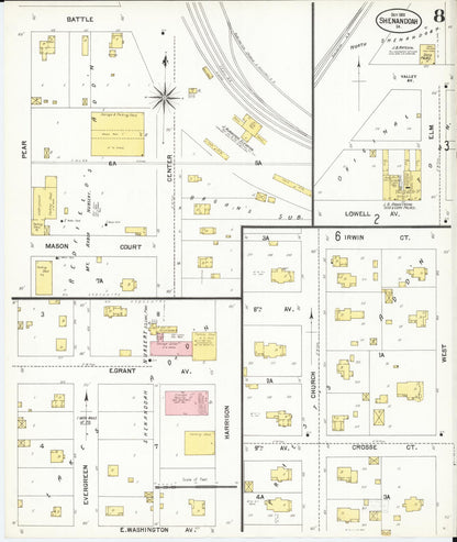 Sanborn Fire Insurance Map from Shenandoah, Page County, Iowa (1901), Sheet #0008 - Historic Sanborn Fire Insurance Map Print, vintage old map wall art