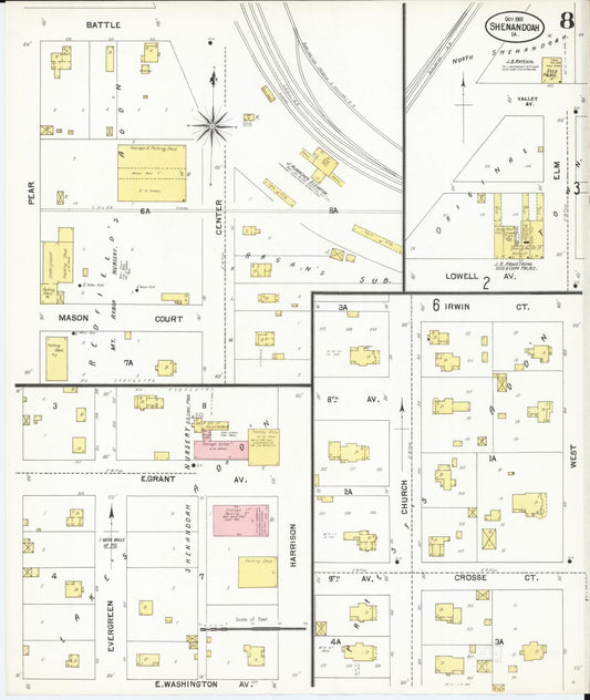 Sanborn Fire Insurance Map from Shenandoah, Page County, Iowa (1901), Sheet #0008 - Historic Sanborn Fire Insurance Map Print, vintage old map wall art