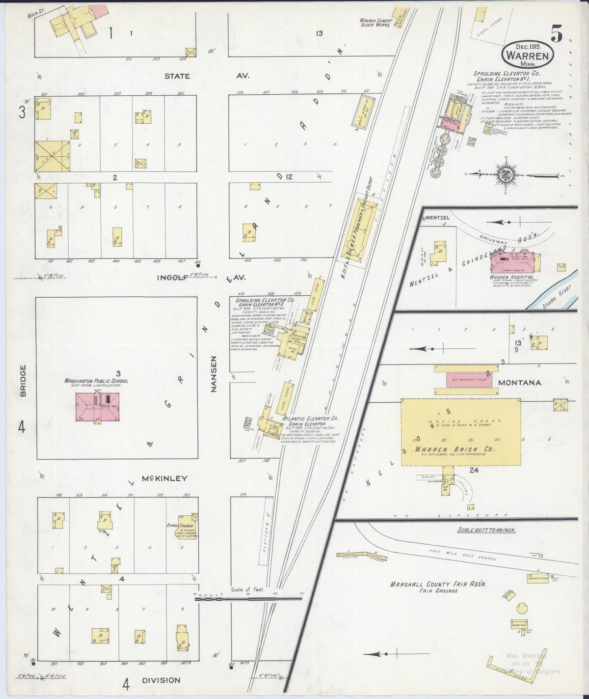 Sanborn Fire Insurance Map from Warren, Marshall County, Minnesota (1915), Sheet #0005 - Historic Sanborn Fire Insurance Map Print, vintage old map wall art, antique decor, genealogy gift, Minnesota Minnesota map