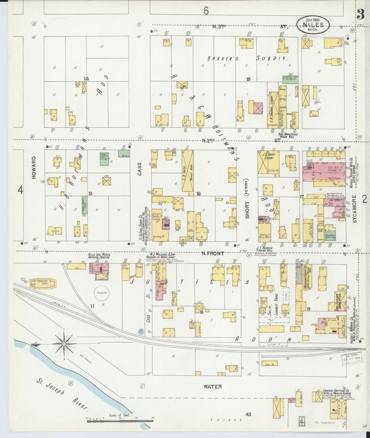 Sanborn Fire Insurance Map from Niles, Berrien County, Michigan (1900), Sheet #0003 - Historic Sanborn Fire Insurance Map Print, vintage old map wall art, antique decor, genealogy gift, Michigan Michigan map