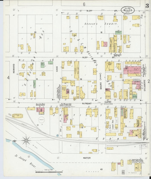Sanborn Fire Insurance Map from Niles, Berrien County, Michigan (1900), Sheet #0003 - Historic Sanborn Fire Insurance Map Print, vintage old map wall art, antique decor, genealogy gift, Michigan Michigan map
