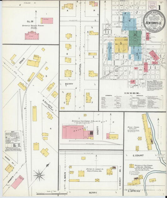 Sanborn Fire Insurance Map from Bentonville, Benton County, Arkansas (1904), Sheet #0001 - Historic Sanborn Fire Insurance Map Print, vintage old map wall art, antique decor, genealogy gift, Arkansas Arkansas map