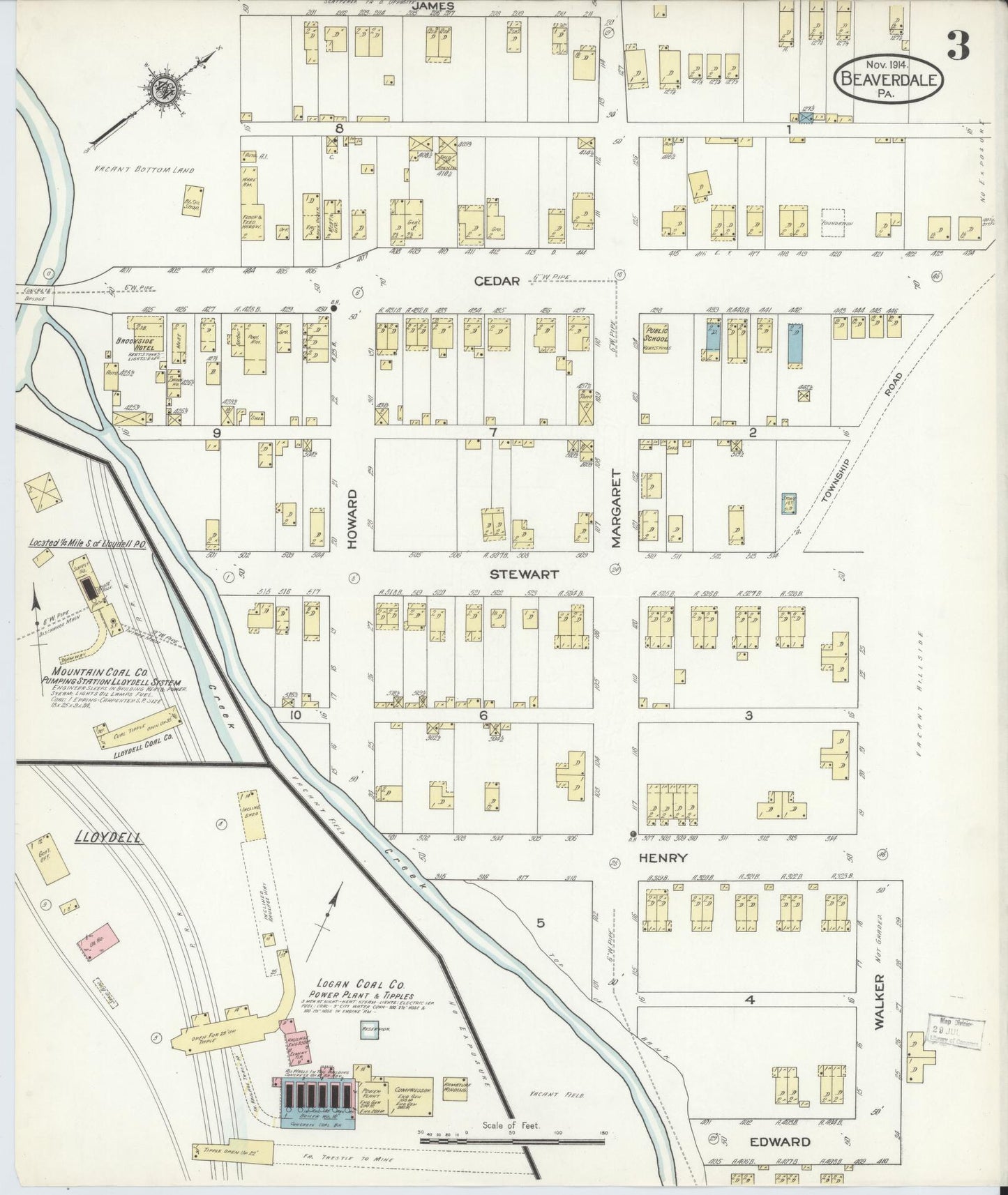 Sanborn Fire Insurance Map from Beaverdale, Cambria County, Pennsylvania (1914), Sheet #0003 - Historic Sanborn Fire Insurance Map Print, vintage old map wall art, antique decor, genealogy gift, Pennsylvania Pennsylvania map
