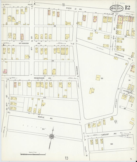 Sanborn Fire Insurance Map from Monessen, Westmoreland County, Pennsylvania (1914), Sheet #0012 - Historic Sanborn Fire Insurance Map Print, vintage old map wall art, antique decor, genealogy gift, Pennsylvania Pennsylvania map