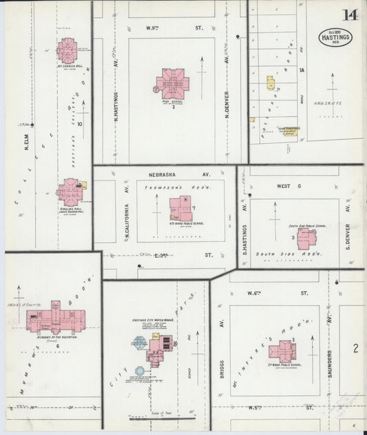 Sanborn Fire Insurance Map from Hastings, Adams County, Nebraska (1899), Sheet #0014 - Historic Sanborn Fire Insurance Map Print, vintage old map wall art, antique decor, genealogy gift, Nebraska Nebraska map