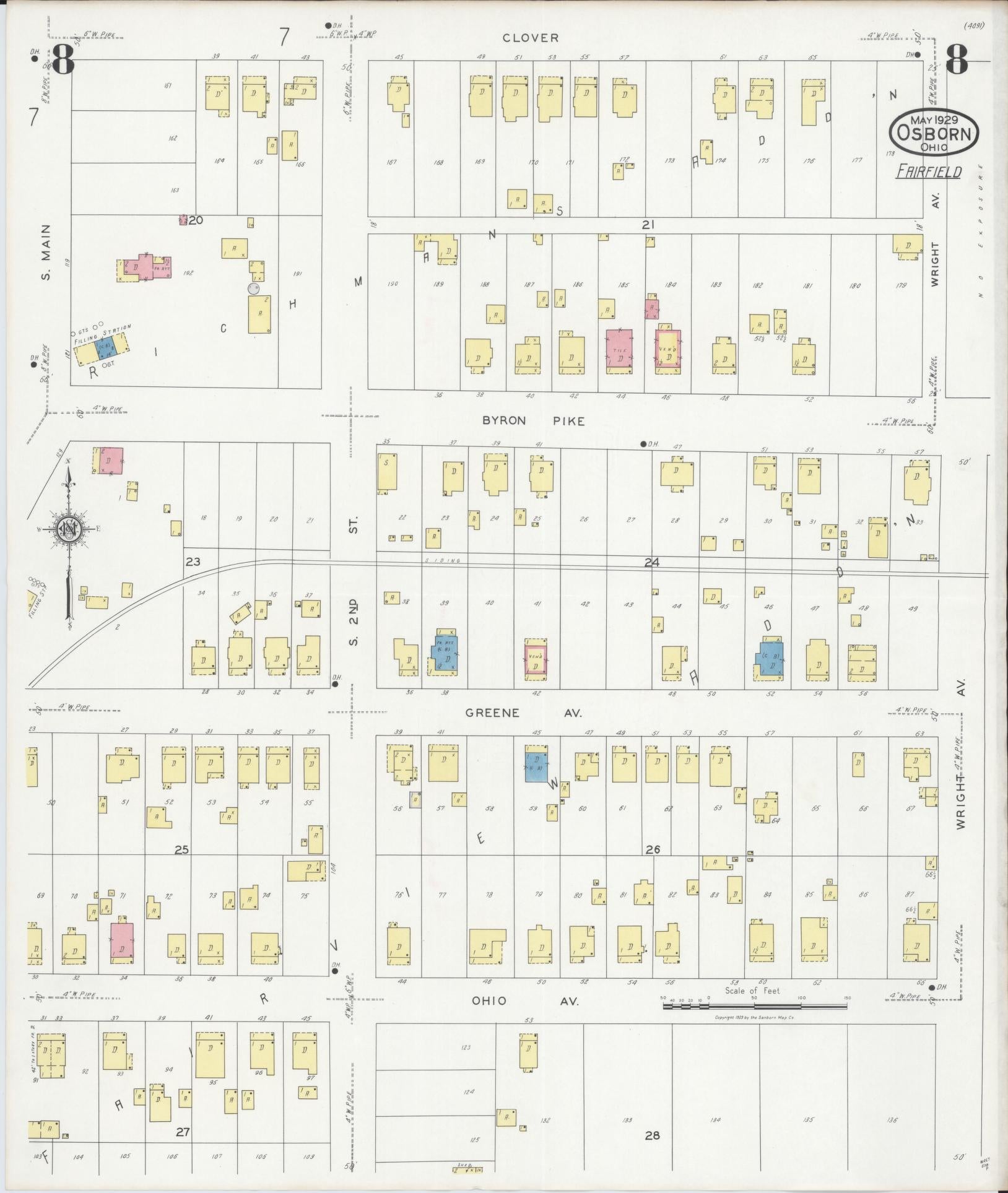 Sanborn Fire Insurance Map from Osborn, Greene County, Ohio (1929), Sheet #0008 - Historic Sanborn Fire Insurance Map Print, vintage old map wall art, antique decor, genealogy gift, Ohio Ohio map