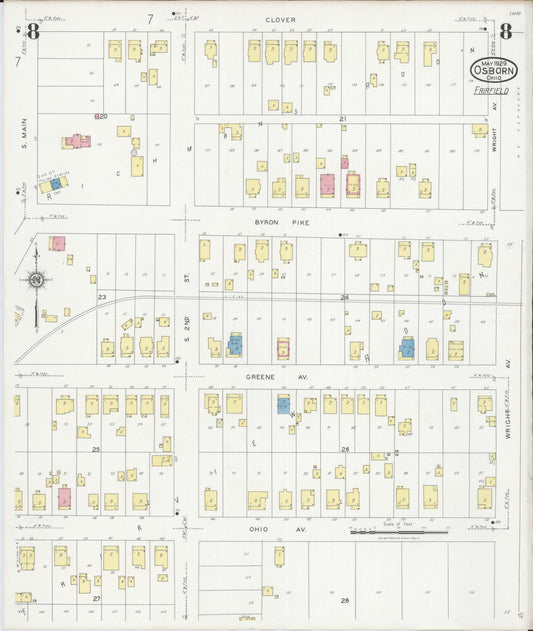 Sanborn Fire Insurance Map from Osborn, Greene County, Ohio (1929), Sheet #0008 - Historic Sanborn Fire Insurance Map Print, vintage old map wall art, antique decor, genealogy gift, Ohio Ohio map