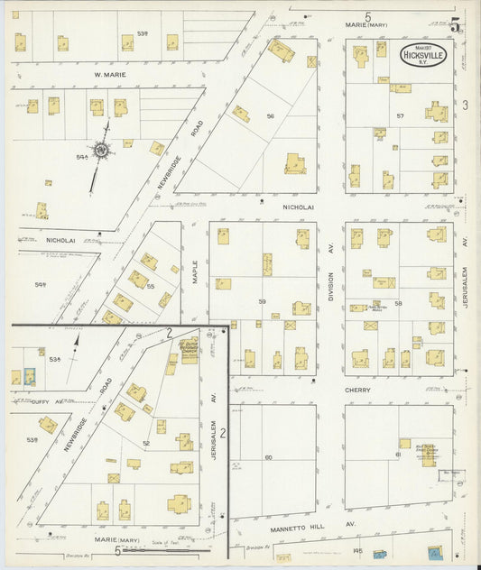 Sanborn Fire Insurance Map from Hicksville, Nassau County, New York (1917), Sheet #0005 - Historic Sanborn Fire Insurance Map Print, vintage old map wall art, antique decor, genealogy gift, New York New York map