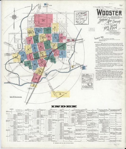 Sanborn Fire Insurance Map from Wooster, Wayne County, Ohio (1923), Sheet #0001 - Historic Sanborn Fire Insurance Map Print, vintage old map wall art, antique decor, genealogy gift, Ohio Ohio map