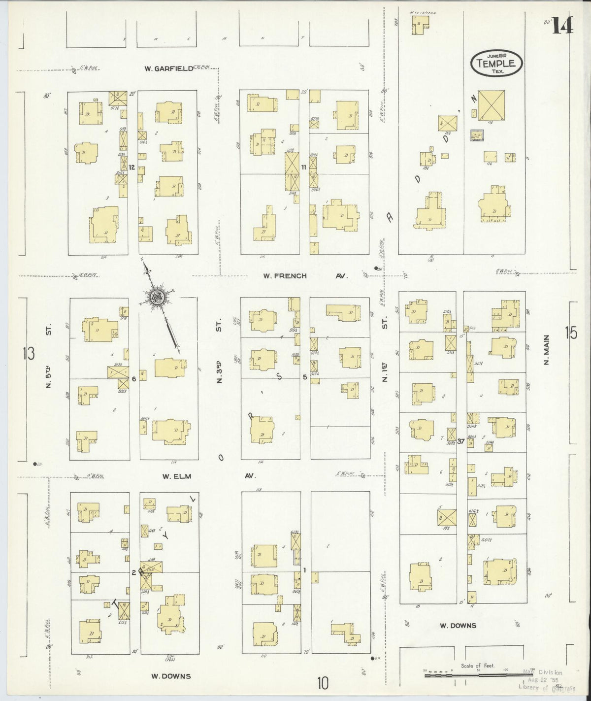 Sanborn Fire Insurance Map from Temple, Bell County, Texas (1910), Sheet #0014 - Historic Sanborn Fire Insurance Map Print, vintage old map wall art, antique decor, genealogy gift, Texas Texas map