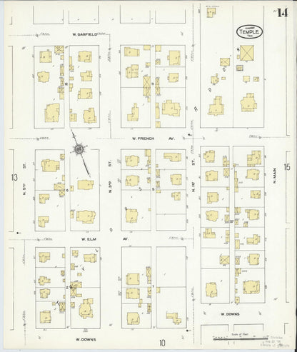 Sanborn Fire Insurance Map from Temple, Bell County, Texas (1910), Sheet #0014 - Historic Sanborn Fire Insurance Map Print, vintage old map wall art, antique decor, genealogy gift, Texas Texas map