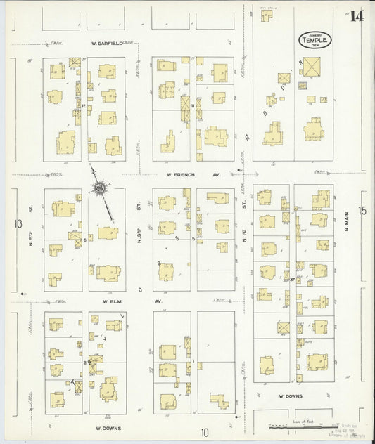Sanborn Fire Insurance Map from Temple, Bell County, Texas (1910), Sheet #0014 - Historic Sanborn Fire Insurance Map Print, vintage old map wall art, antique decor, genealogy gift, Texas Texas map