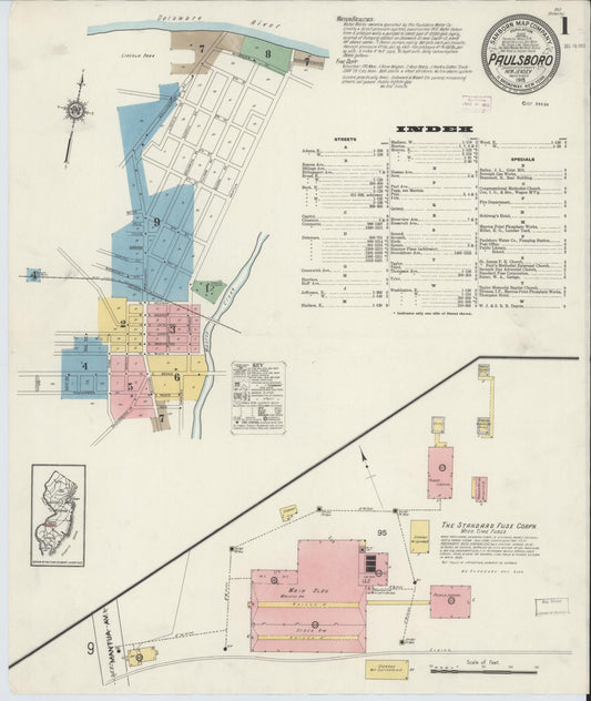 Sanborn Fire Insurance Map from Paulsboro, Gloucester County, New Jersey (1915), Sheet #0001 - Historic Sanborn Fire Insurance Map Print, vintage old map wall art, antique decor, genealogy gift, New Jersey New Jersey map