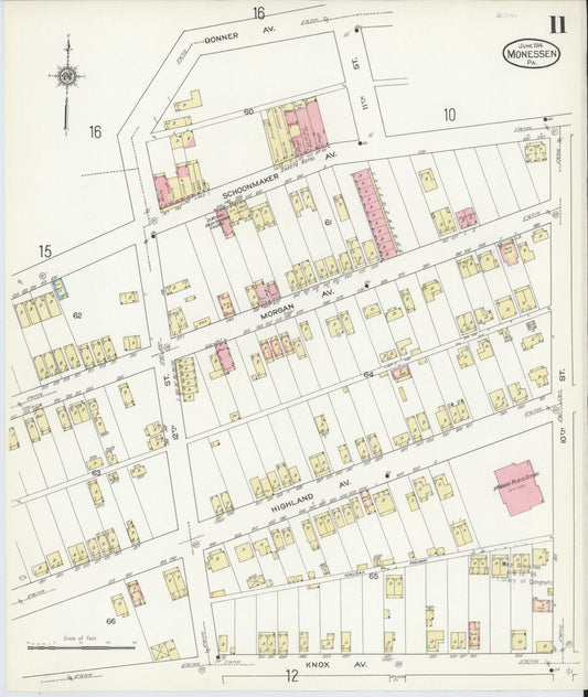 Sanborn Fire Insurance Map from Monessen, Westmoreland County, Pennsylvania (1914), Sheet #0011 - Historic Sanborn Fire Insurance Map Print, vintage old map wall art, antique decor, genealogy gift, Pennsylvania Pennsylvania map