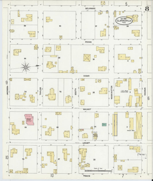 Sanborn Fire Insurance Map from Clarksville, Red River County, Texas (1906), Sheet #0008 - Historic Sanborn Fire Insurance Map Print, vintage old map wall art, antique decor, genealogy gift, Texas Texas map