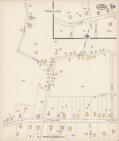 Sanborn Fire Insurance Map from Laurens, Laurens County, South Carolina (1922), Sheet #0010 - Complete Map Set gallery image, historic Sanborn map, vintage wall art, South Carolina South Carolina