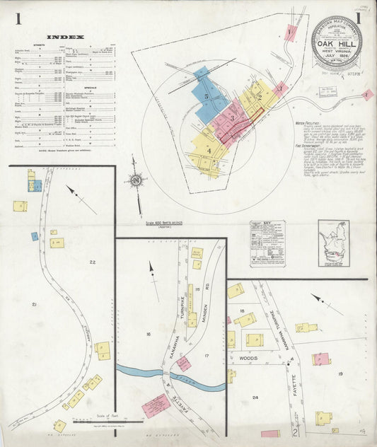 Sanborn Fire Insurance Map from Oak Hill, Fayette County, West Virginia (1926), Sheet #0001 - Complete Map Set gallery image, historic Sanborn map, vintage wall art, West Virginia West Virginia