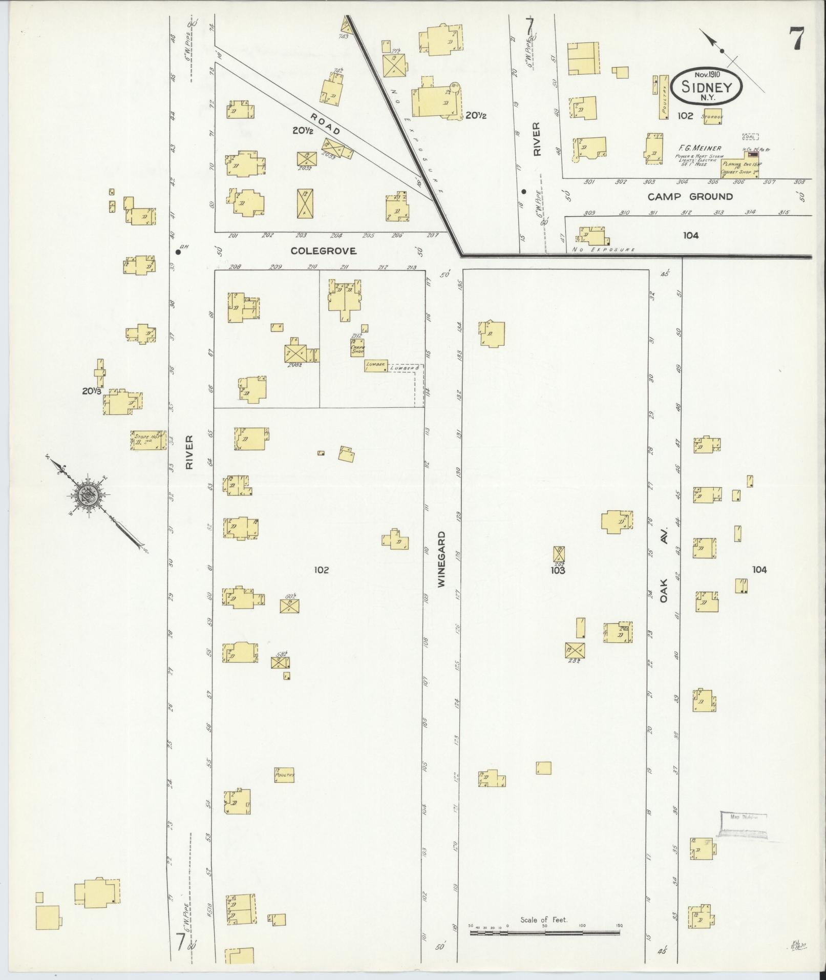 Sanborn Fire Insurance Map from Sidney, Delaware County, New York (1910), Sheet #0007 - Complete Map Set gallery image, historic Sanborn map, vintage wall art, New York New York