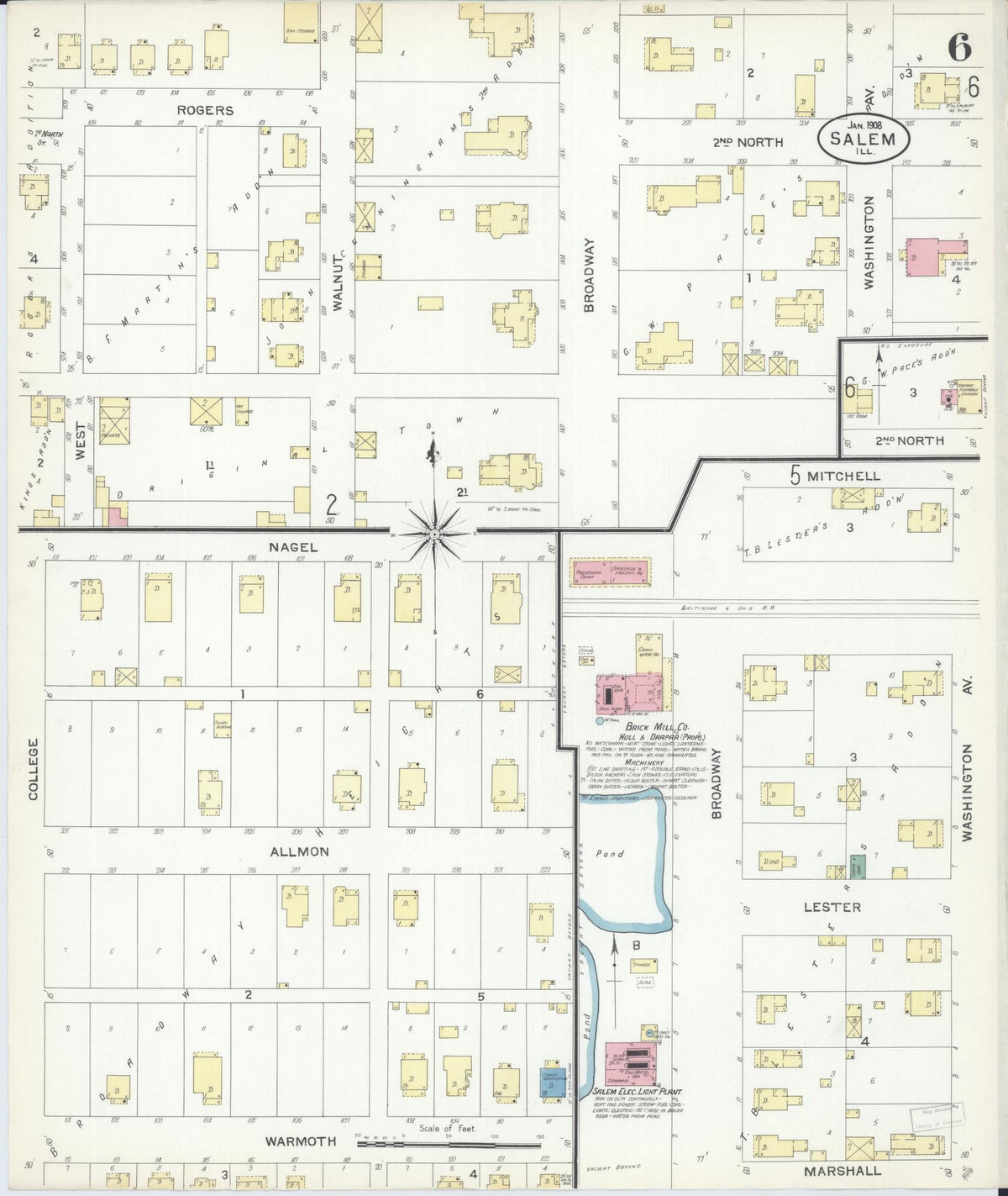 Sanborn Fire Insurance Map from Salem, Marion County, Illinois (1908), Sheet #0006 - Historic Sanborn Fire Insurance Map Print, vintage old map wall art, antique decor, genealogy gift, Illinois Illinois map