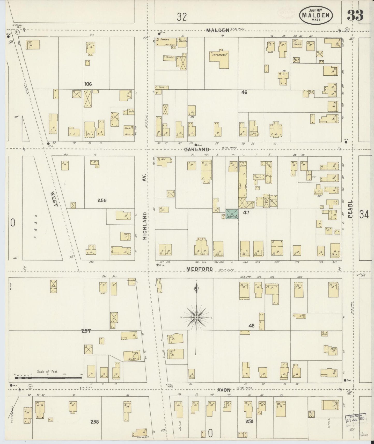 Sanborn Fire Insurance Map from Malden, Middlesex County, Massachusetts (1897), Sheet #0033 - Complete Map Set gallery image, historic Sanborn map, vintage wall art, Massachusetts Massachusetts