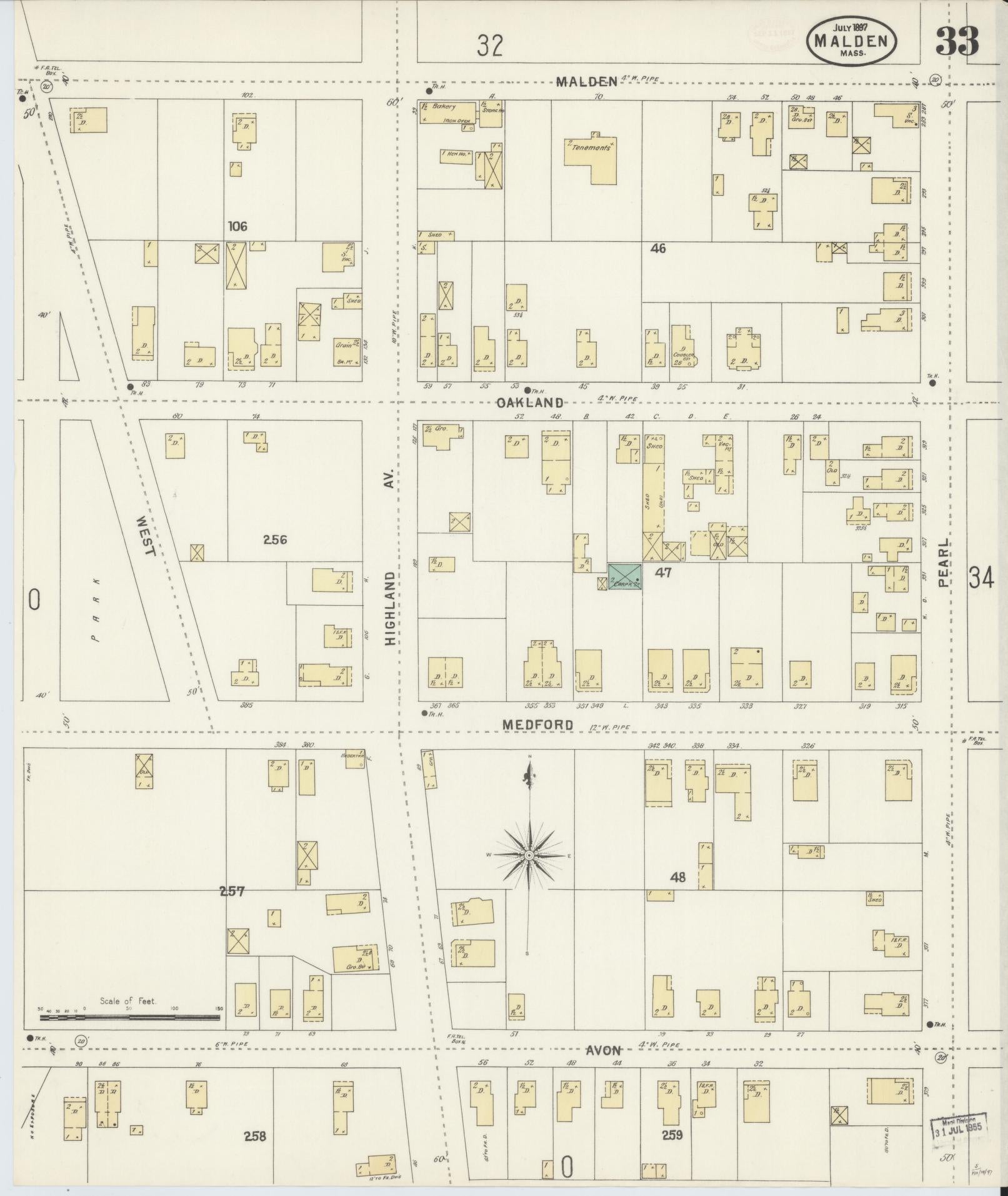 Sanborn Fire Insurance Map from Malden, Middlesex County, Massachusetts (1897), Sheet #0033 - Complete Map Set gallery image, historic Sanborn map, vintage wall art, Massachusetts Massachusetts