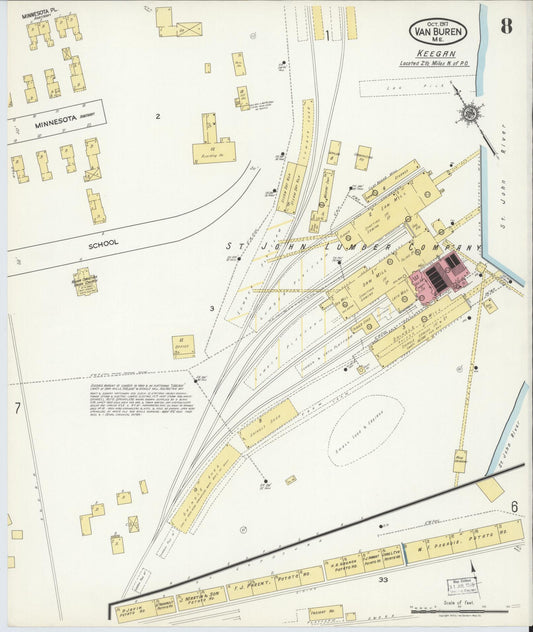 Sanborn Fire Insurance Map from Van Buren, Aroostook County, Maine (1917), Sheet #0008 - Historic Sanborn Fire Insurance Map Print, vintage old map wall art, antique decor, genealogy gift, Maine Maine map